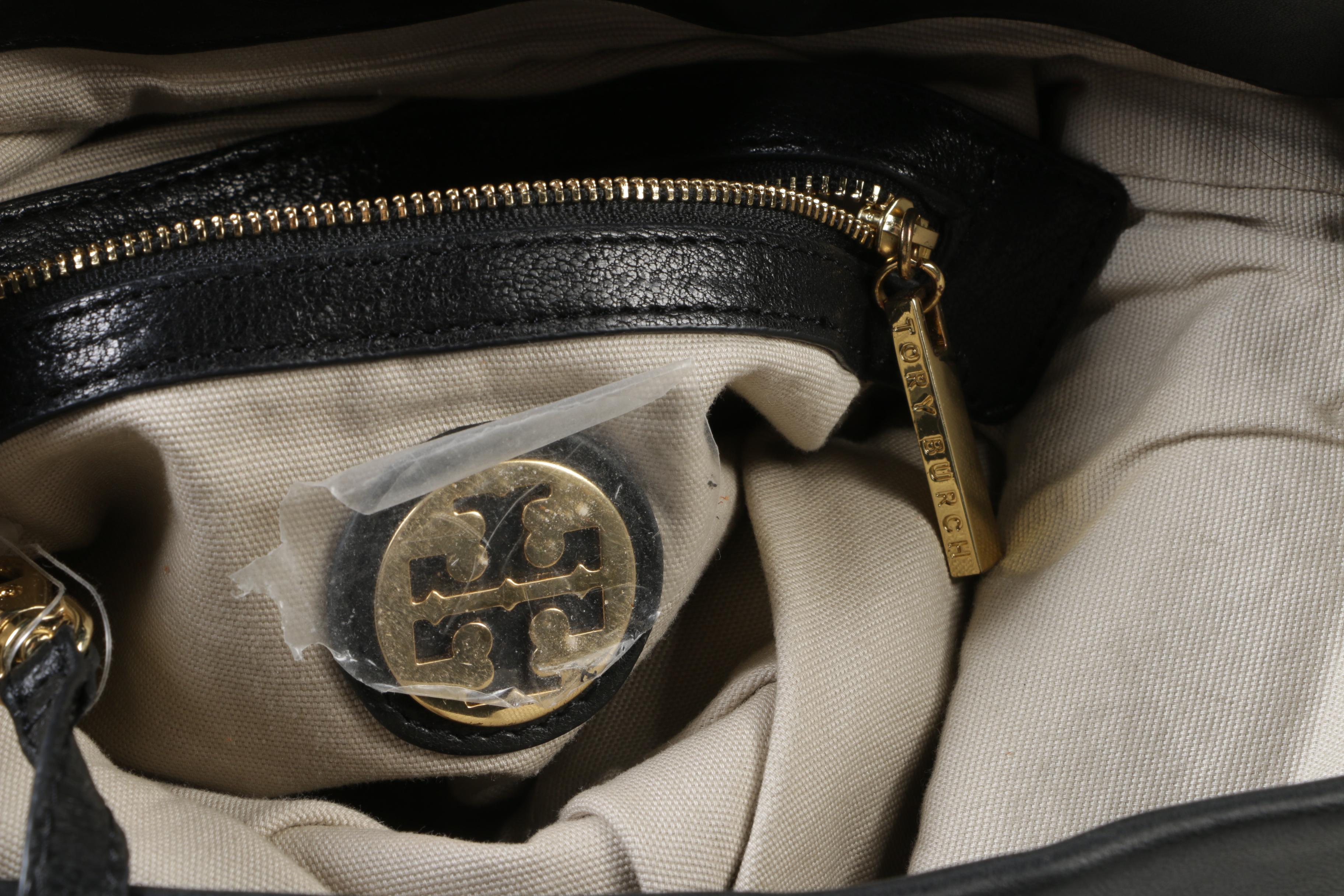Tory Burch Black Leather Foldover Hobo Bag