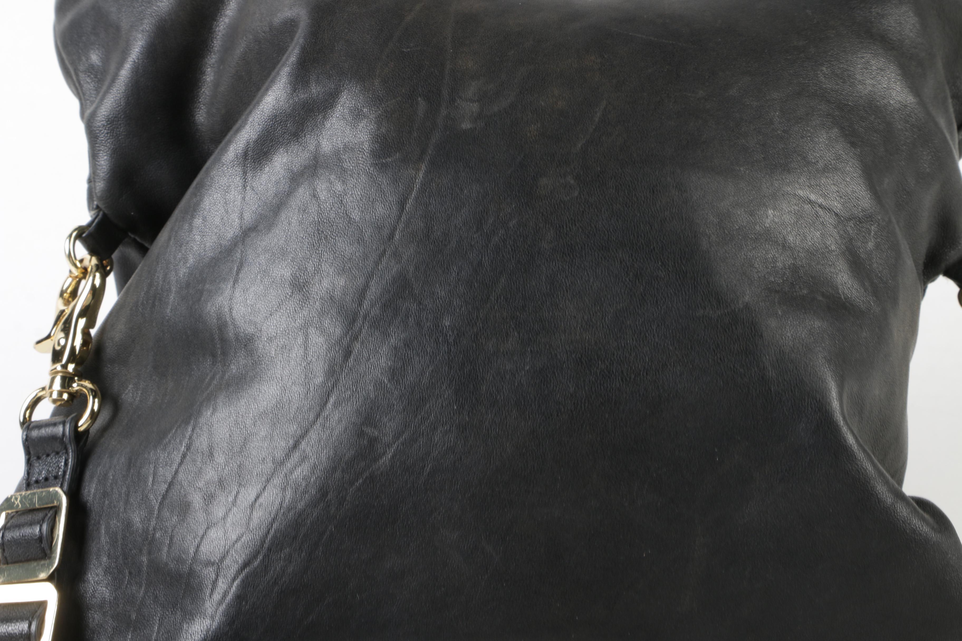 Tory Burch Black Leather Foldover Hobo Bag