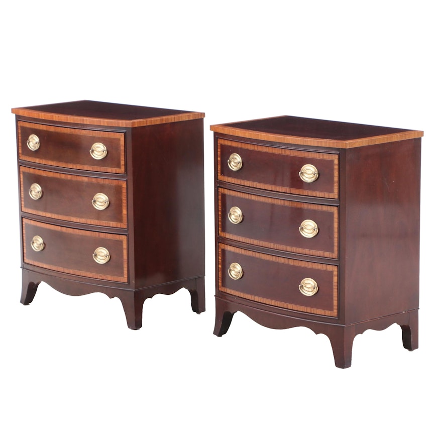 Councill Crafstman Banded Mahogany Bow Front Nightstands, Late 20th Century