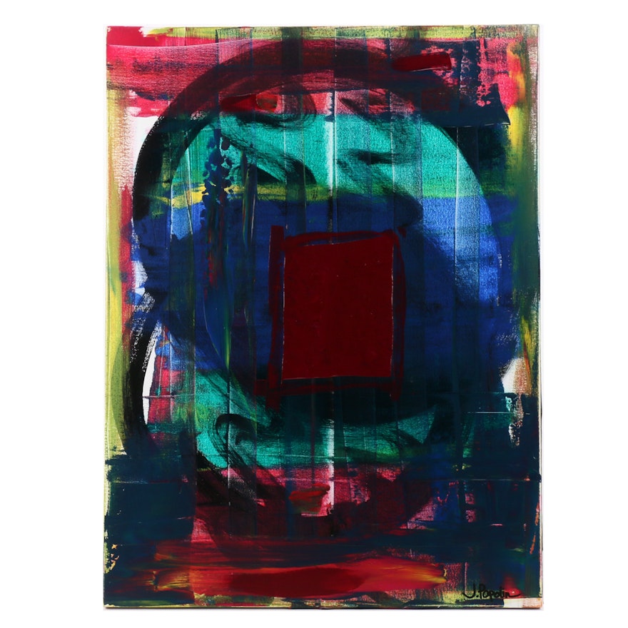 J. Popolin Abstract Acrylic Painting "Red Square"