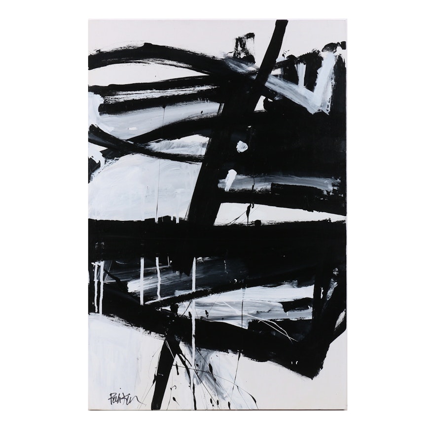 Robbie Kemper Acrylic Painting "Black and White Diagonal"