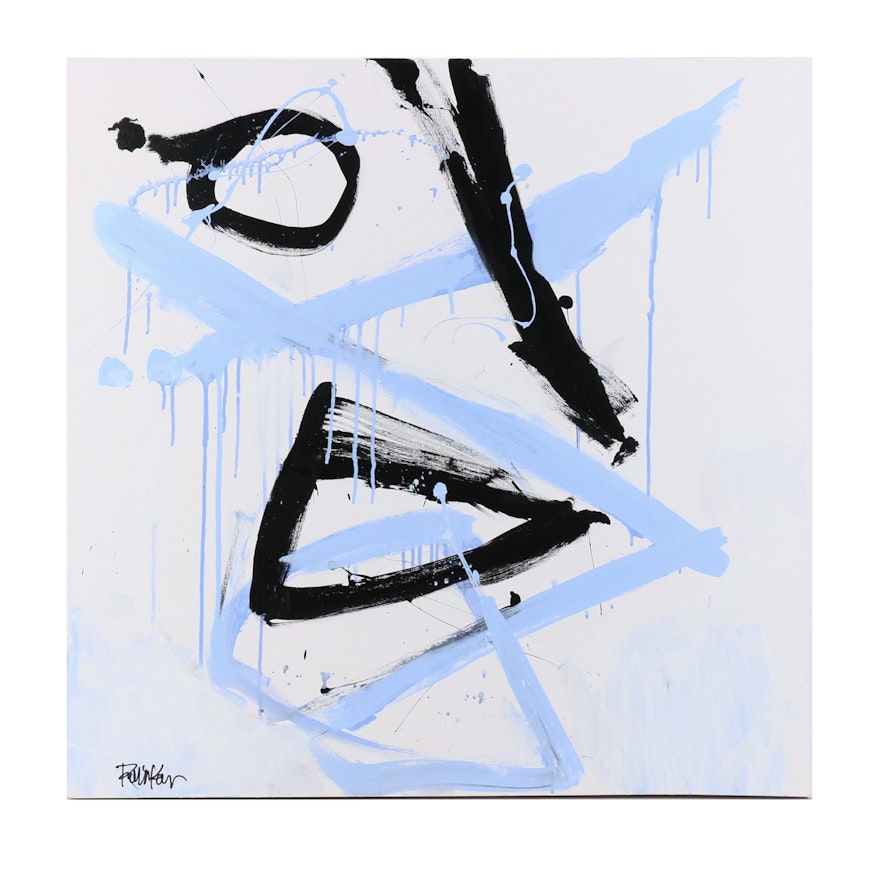 Robbie Kemper Abstract Acrylic Painting "Blue Black White"