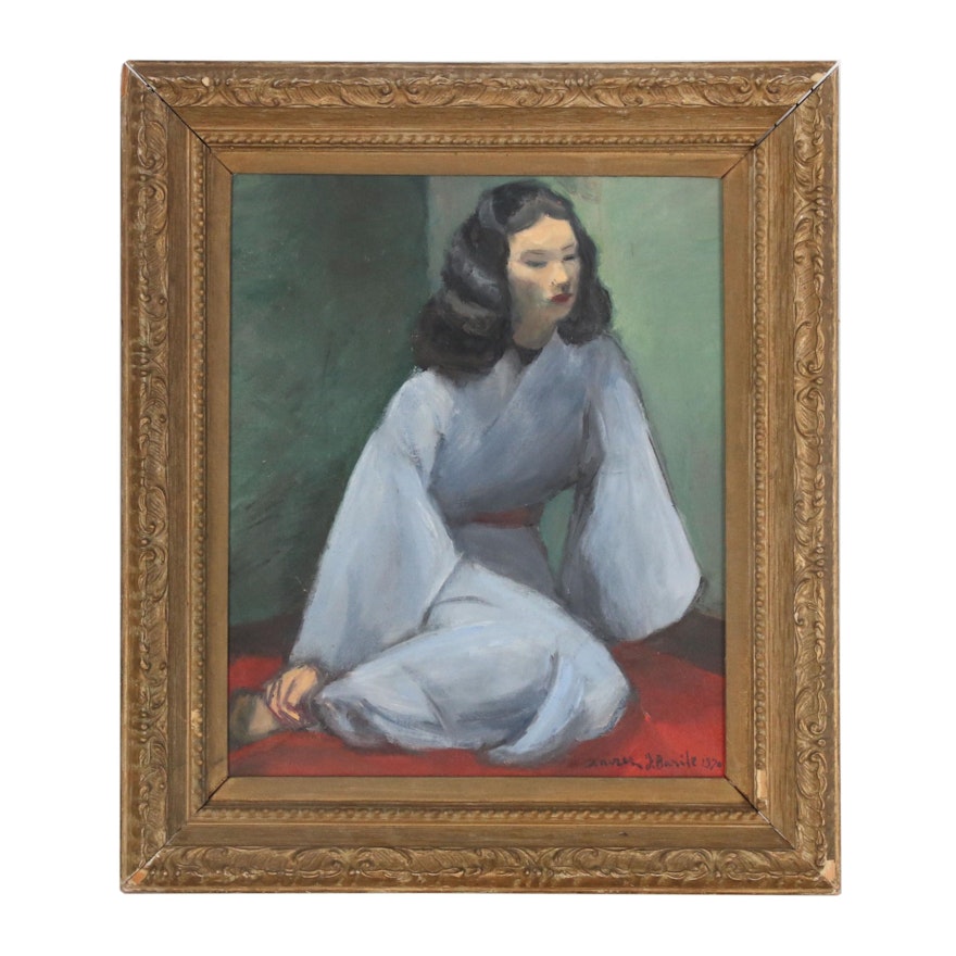 Xavier J. Barile 1910 Oil Painting of Seated Woman