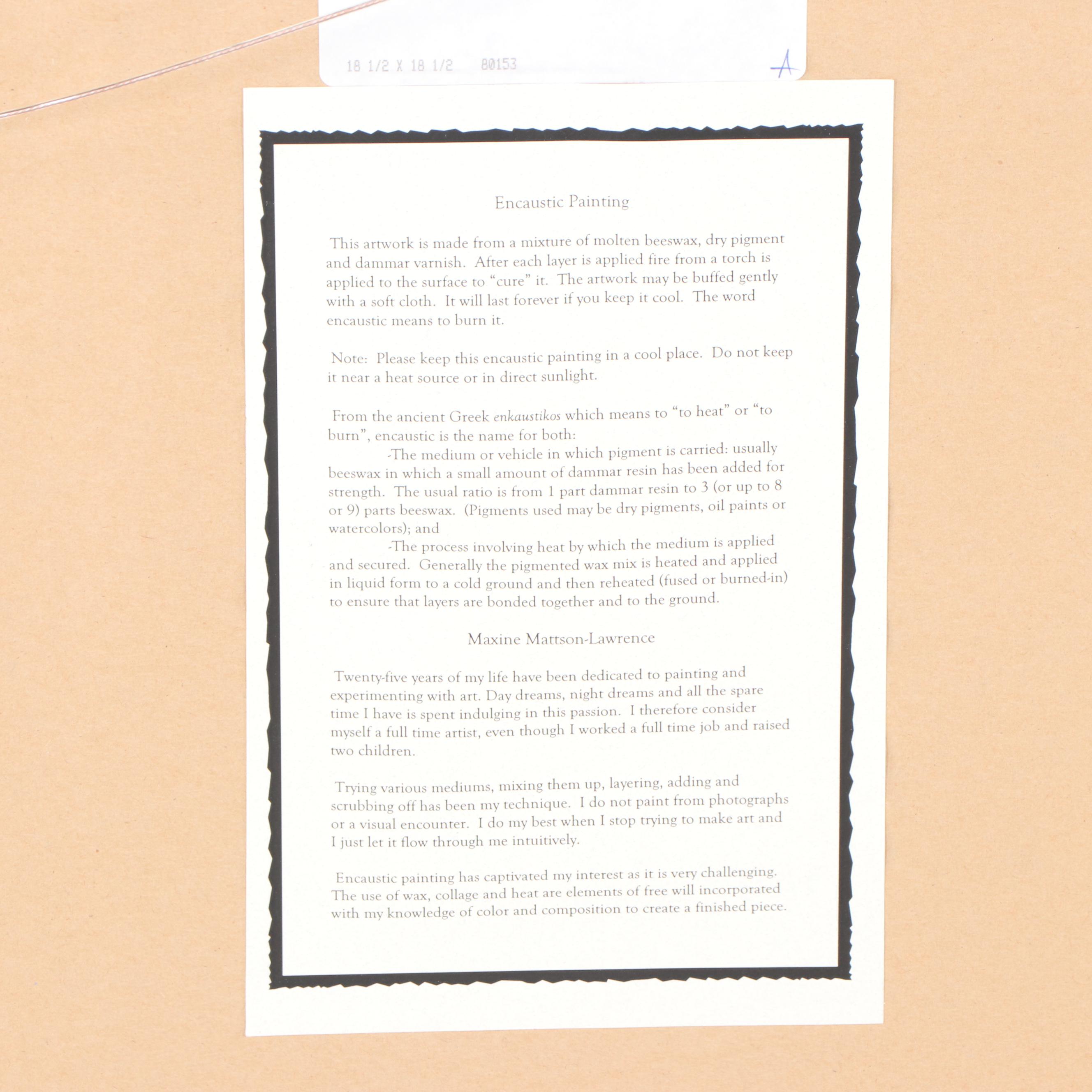 Maxine Mattson-Lawrence Encaustic Paintings "Golden Fern III"