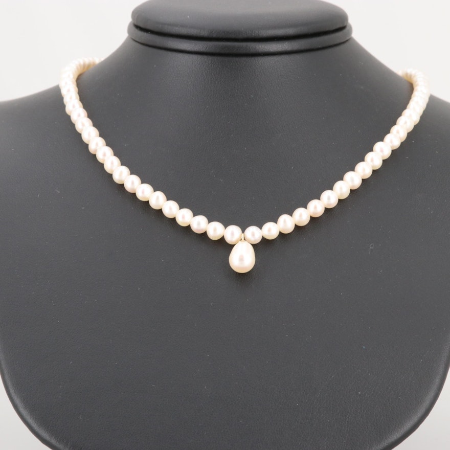 Cultured Pearl Beaded Necklace with 14K Yellow Gold Clasp