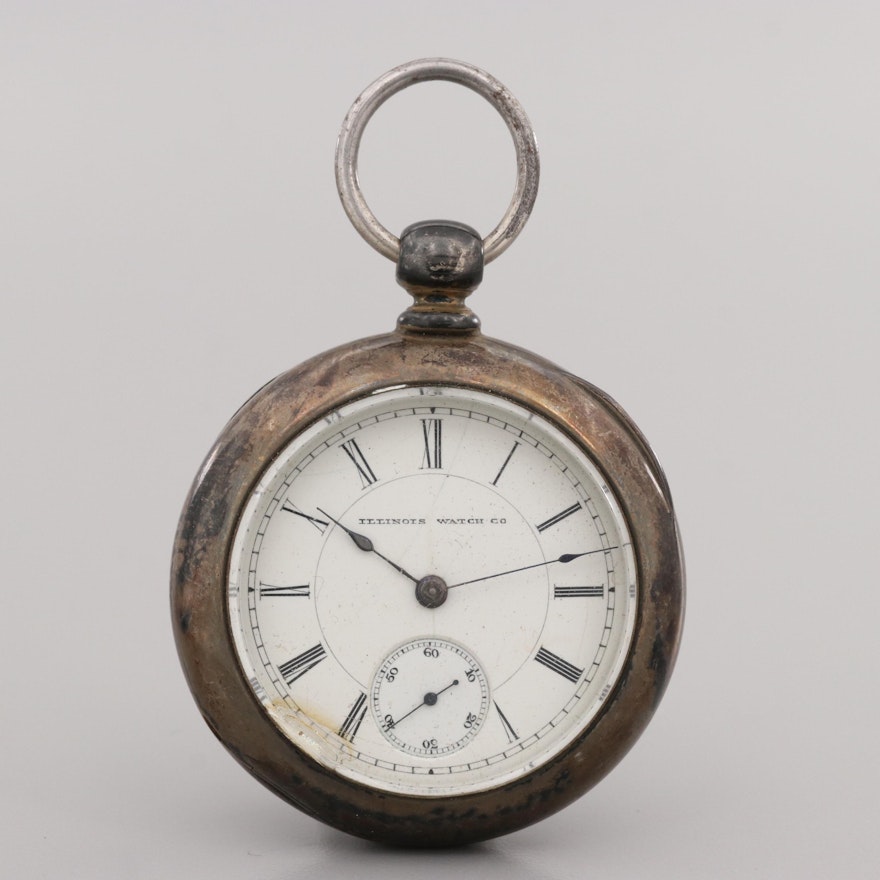 Antique Illinois Watch Co. Coin Silver Pocket Watch, 1887