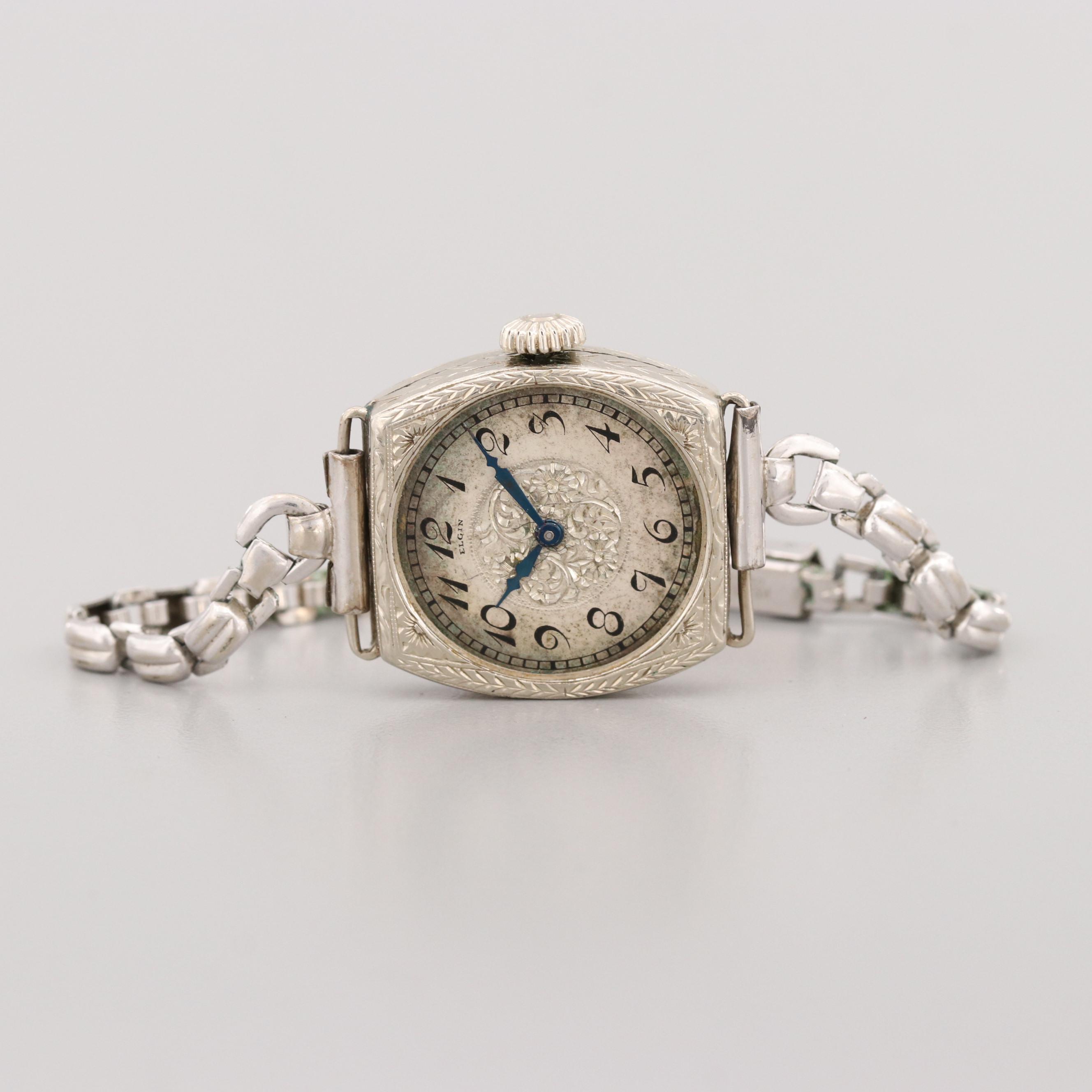 Vintage Elgin 14K White Gold Stem Wind Watch, 1924