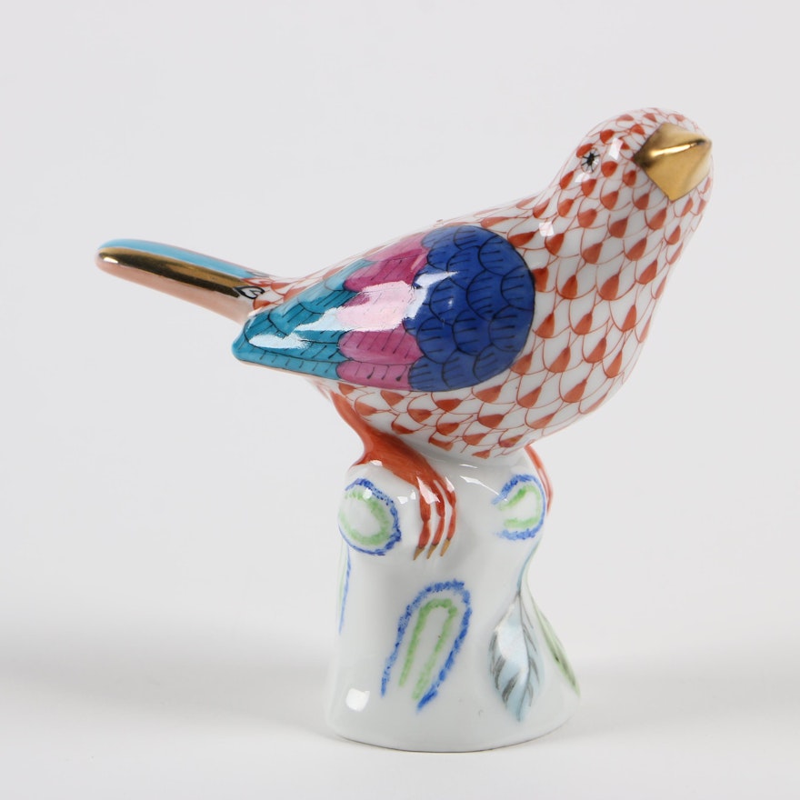 Herend Red Fishnet "Bird" Hand-Painted Porcelain Figurine