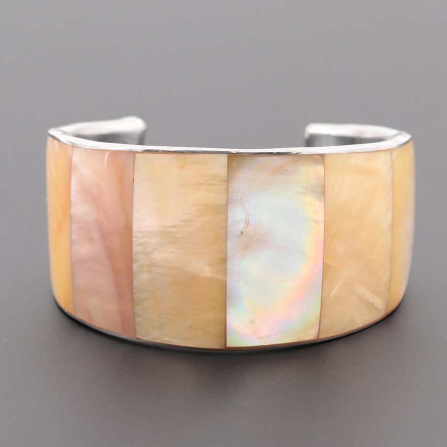Silver Tone Mother of Pearl Cuff Bracelet
