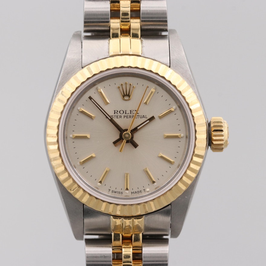 Rolex Oyster Perpetual Stainless Steel and 18K Yellow Gold Wristwatch, 1987