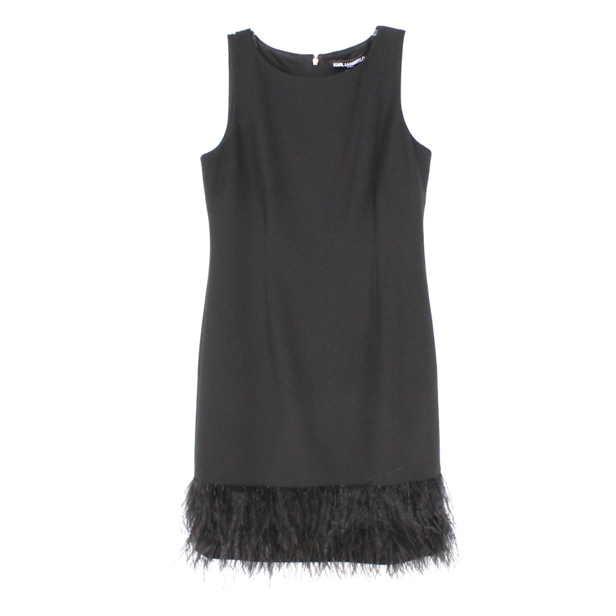 Women's Karl Lagerfeld Paris Black Sleeveless Sheath Dress with Feathered Hem