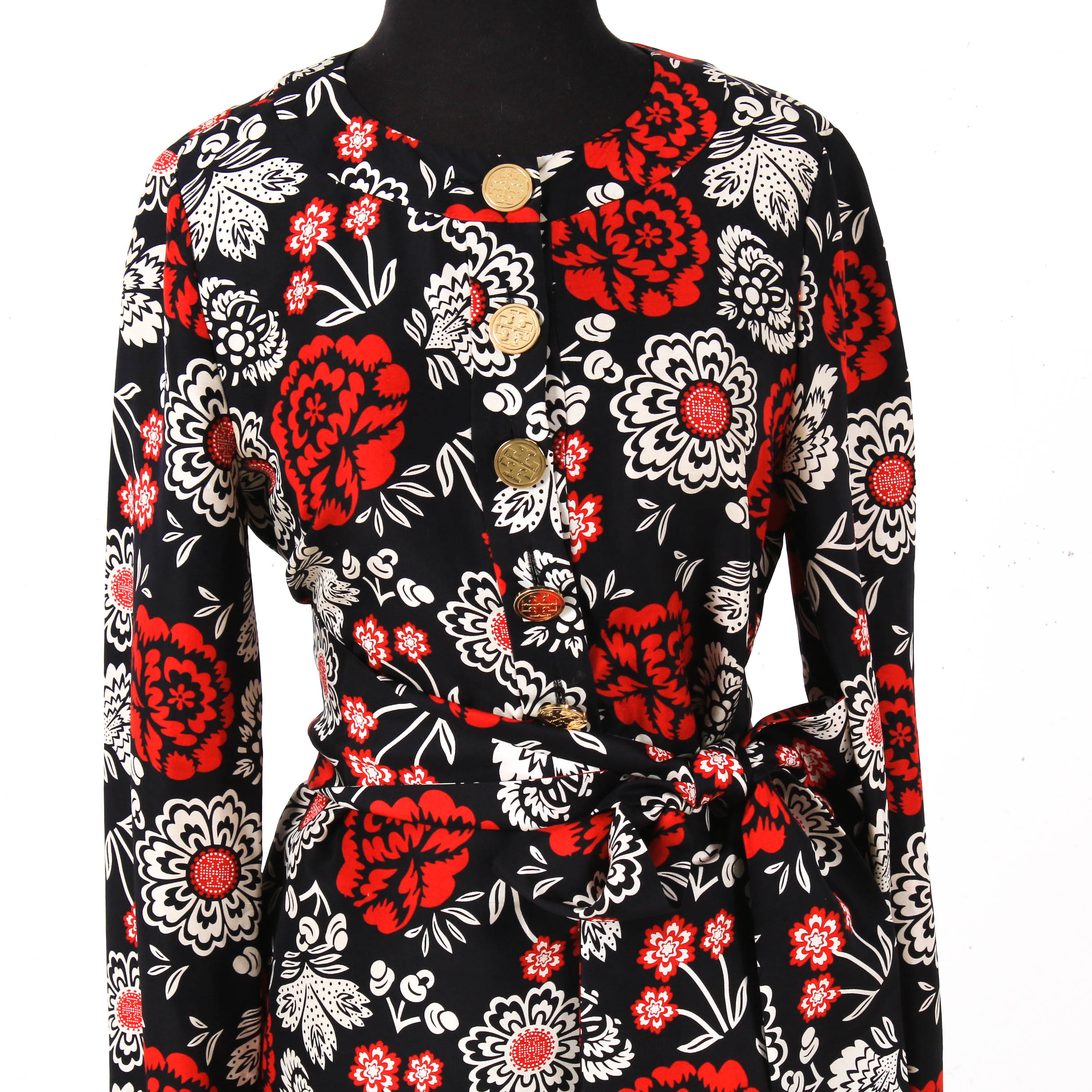 Women's Tory Burch Silk Long Sleeve Floral Shift Dress