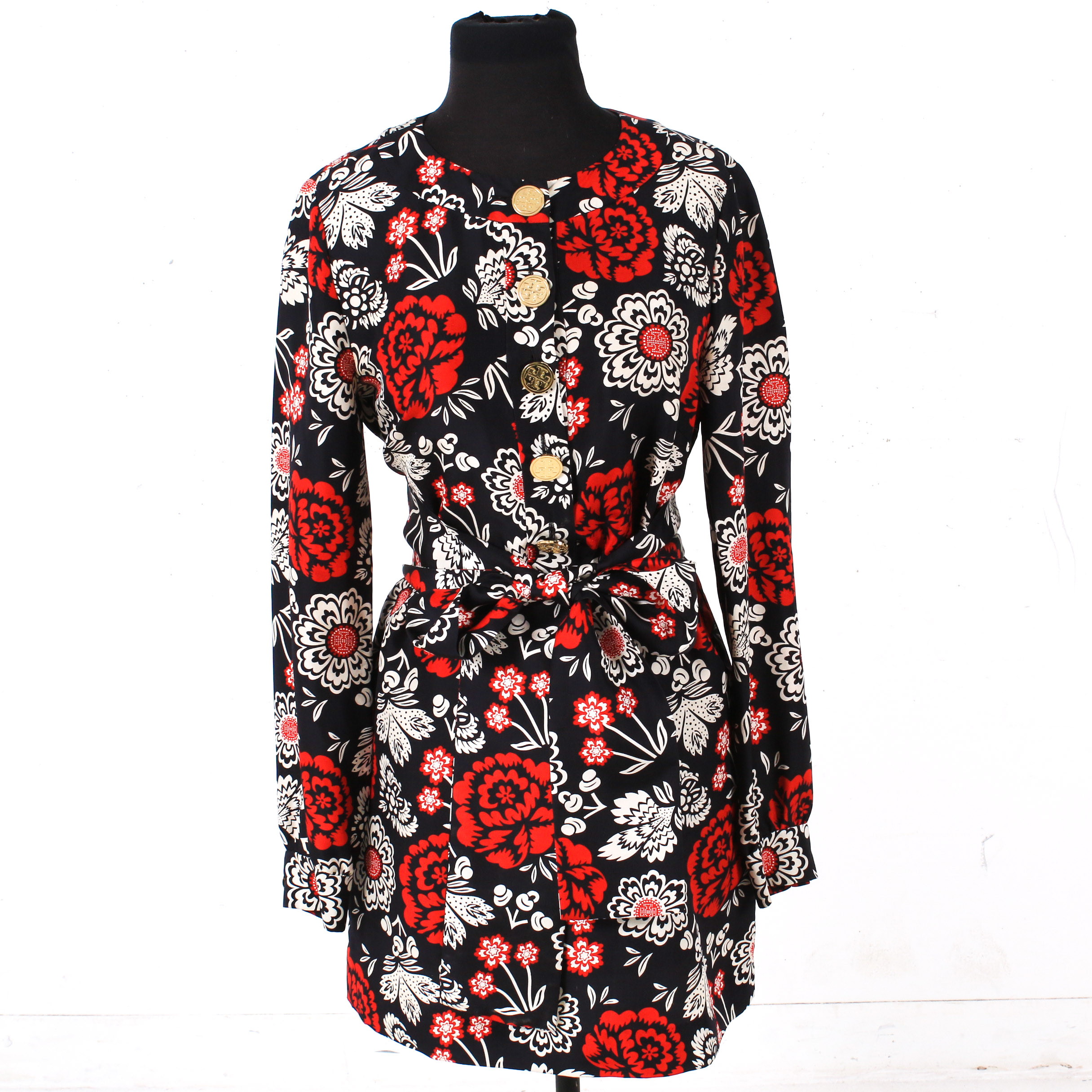 Women's Tory Burch Silk Long Sleeve Floral Shift Dress