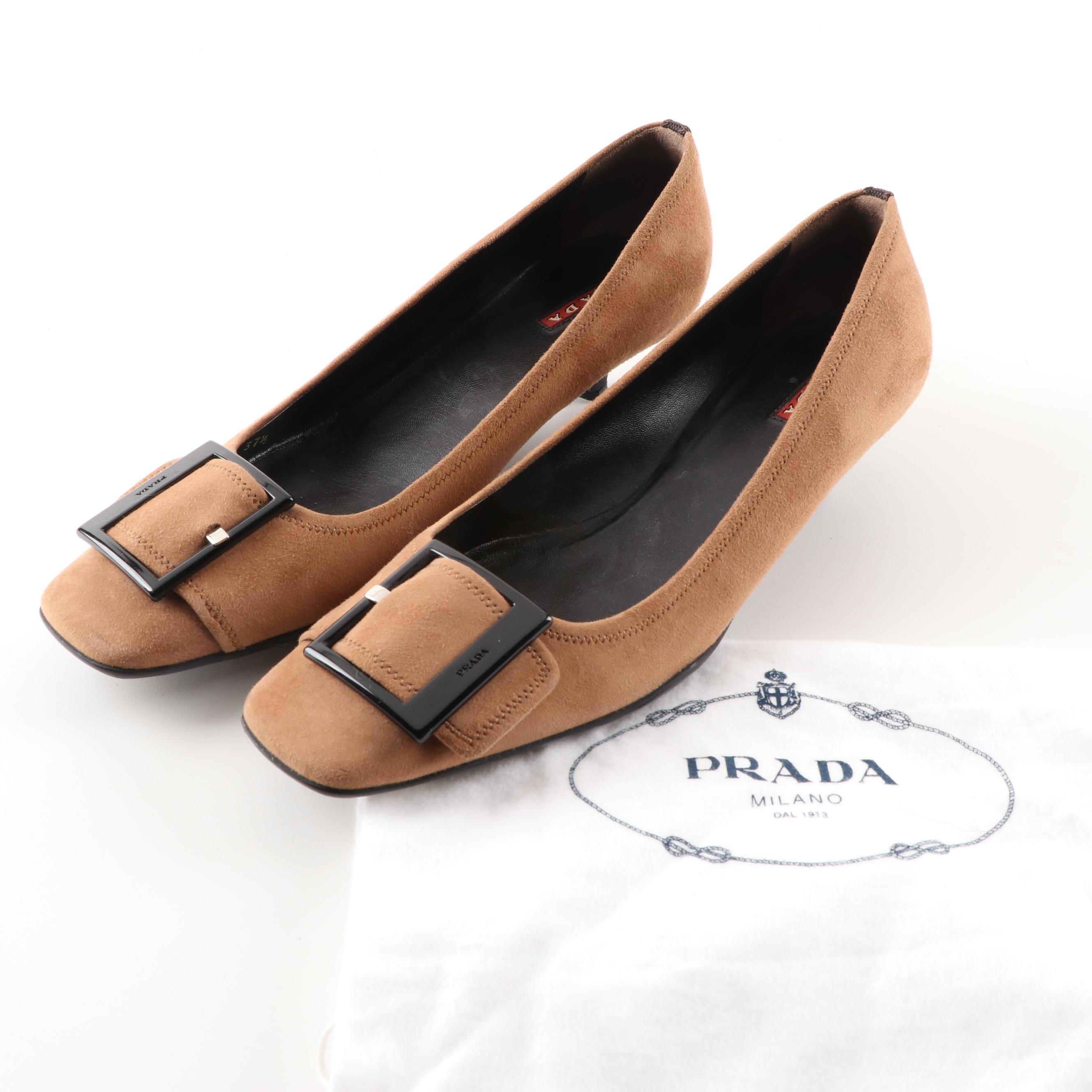 Women's Prada Tan Suede Pumps