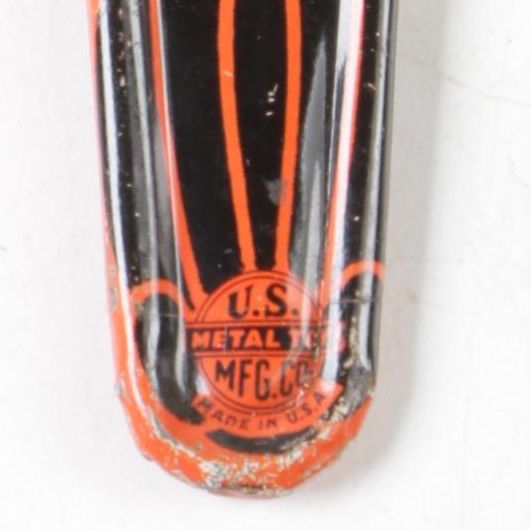 H. E. Luhrs Pressed Cardboard Wall Decorations with Litho Tin Cat Noisemaker