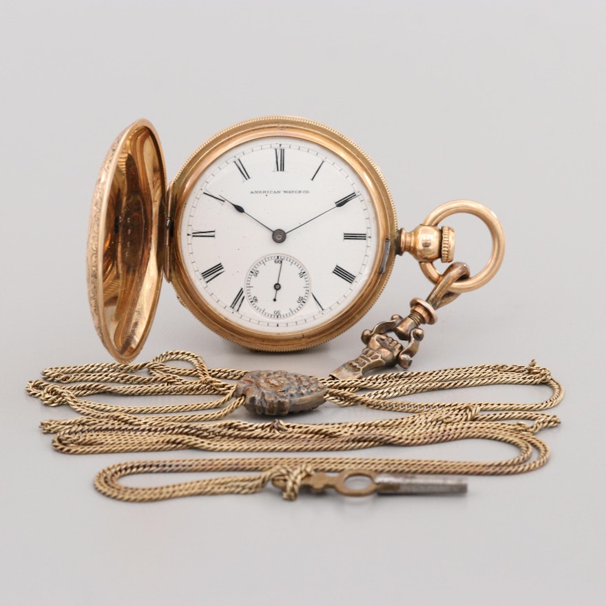 Antique Waltham Pocket Watch With 10K Yellow Gold and Brass Fob Chain
