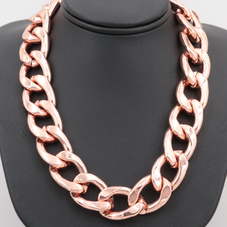 Rose Tone Curb Link Necklace