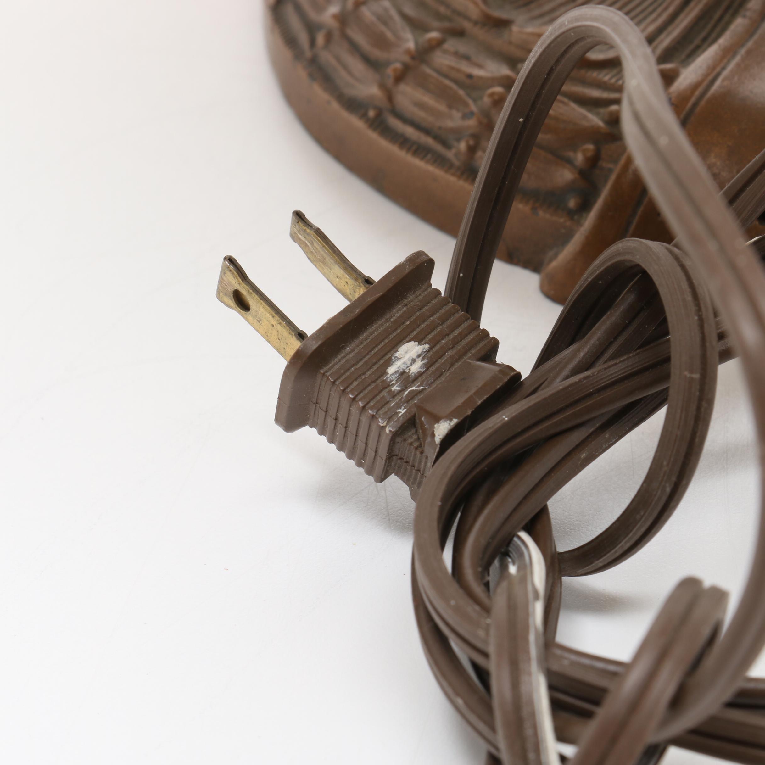 Handel Table Lamp with Slag Glass Panels and Metal Overlay