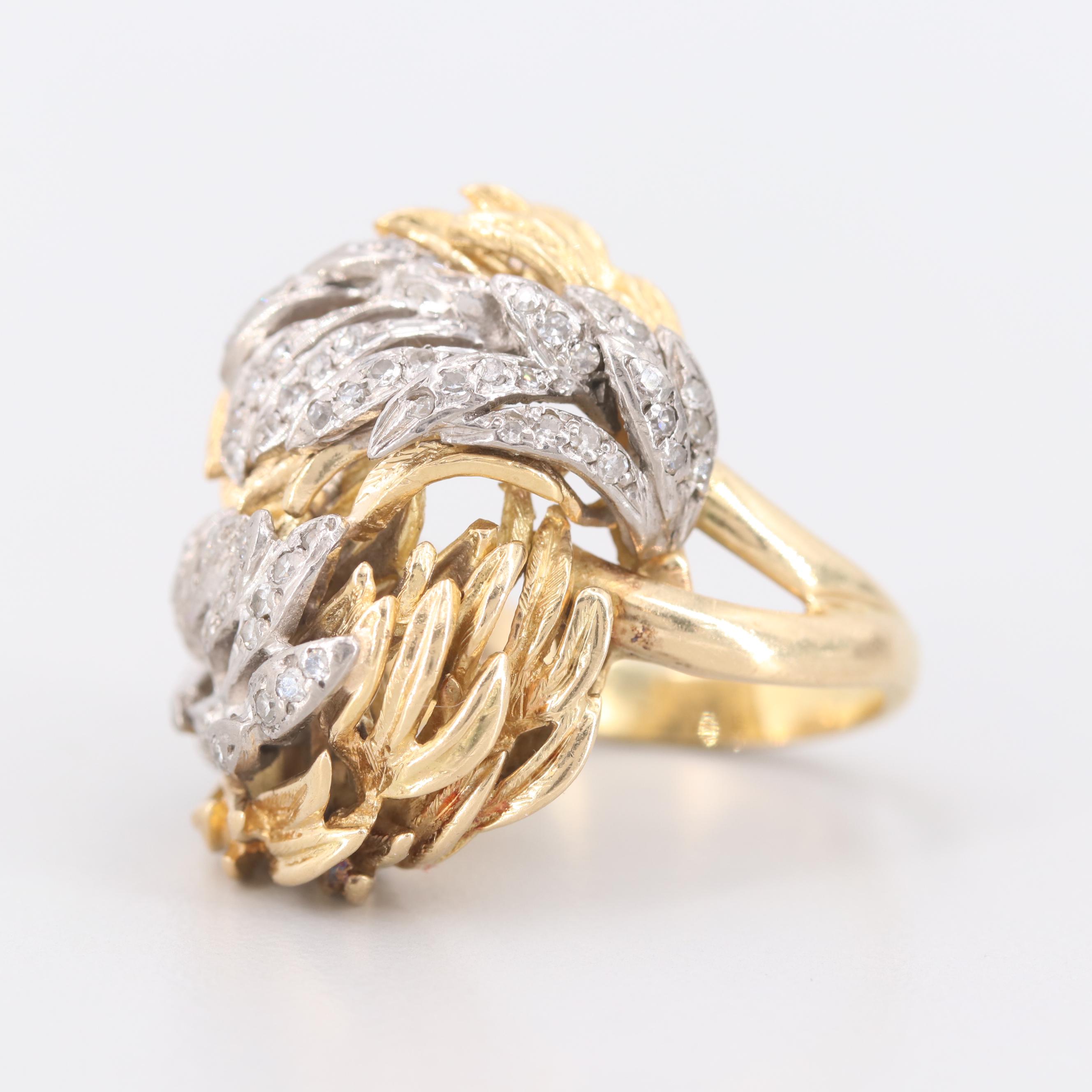 Vintage Rudi Cherny 18K Yellow and White Gold Diamond Ring