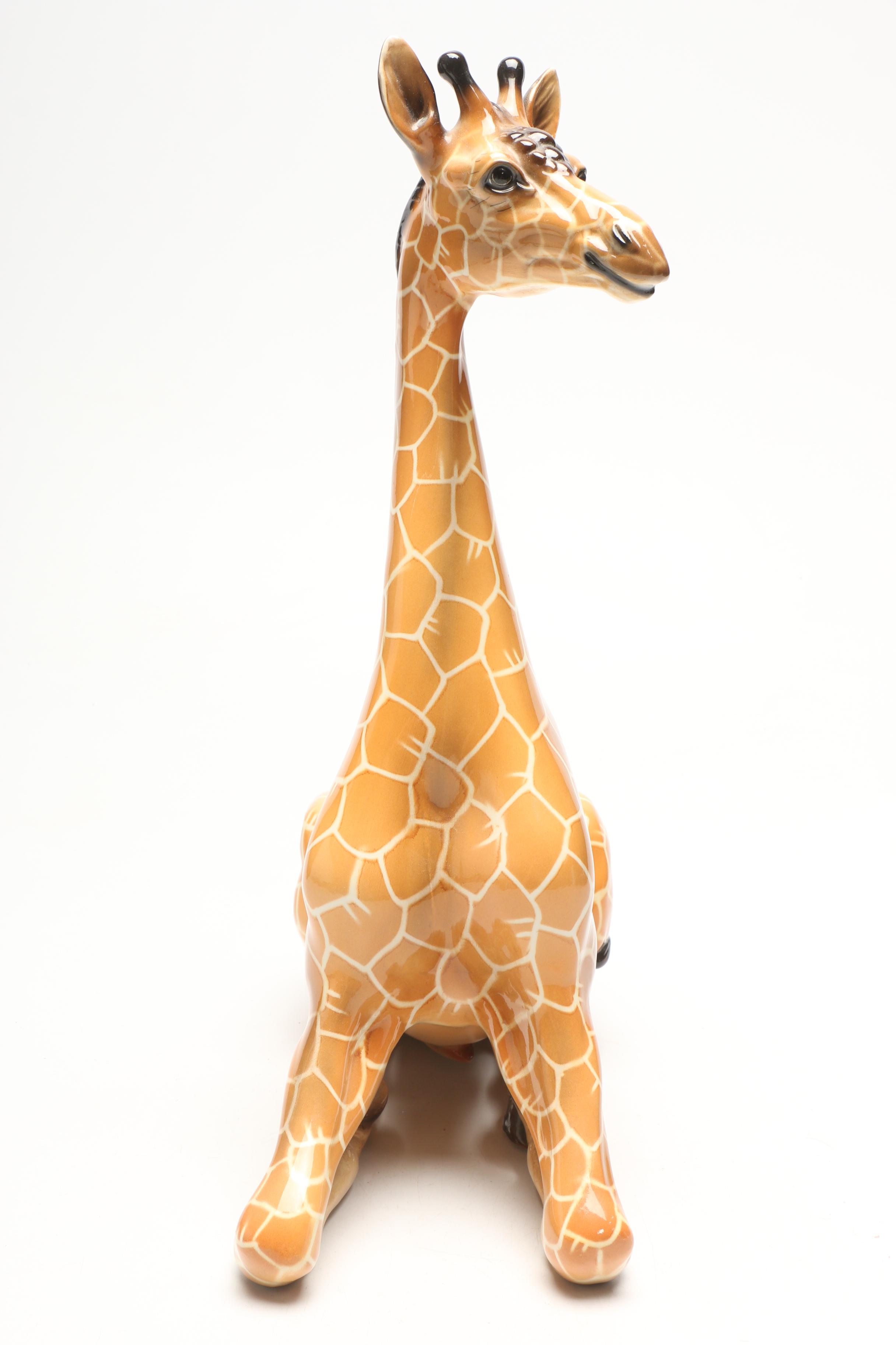 Italian Ronzan Ceramic Hand-Painted Giraffe Signed by the Artist