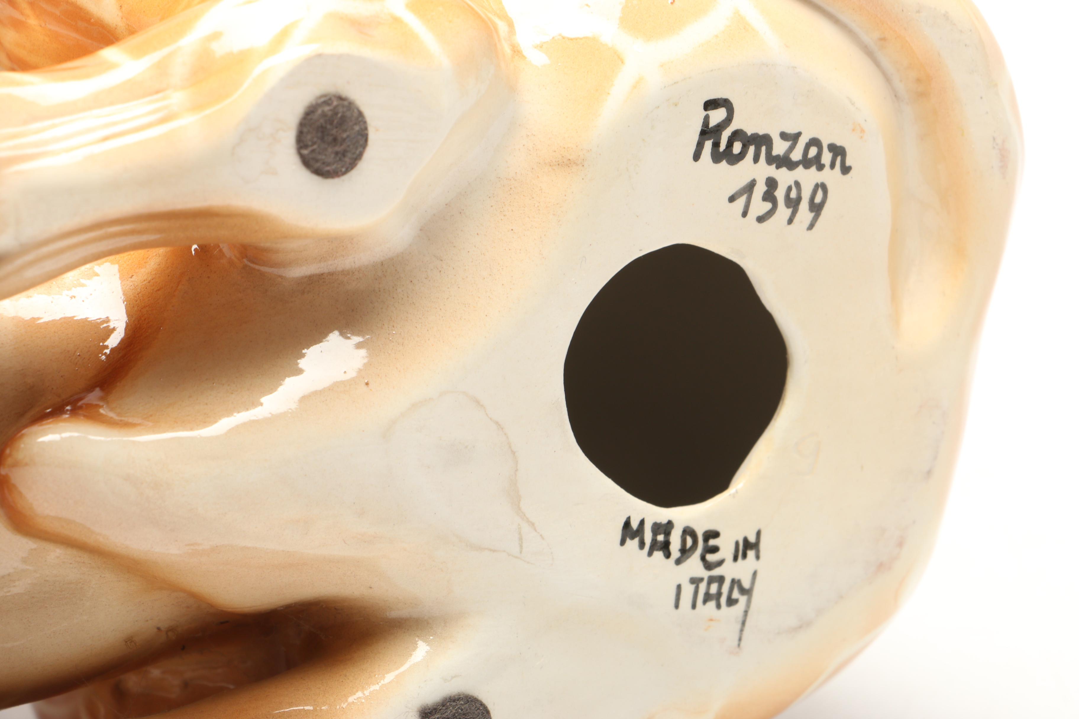 Italian Ronzan Ceramic Hand-Painted Giraffe Signed by the Artist