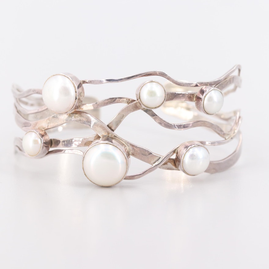 Sterling Silver Cultured Pearl Cuff Bracelet