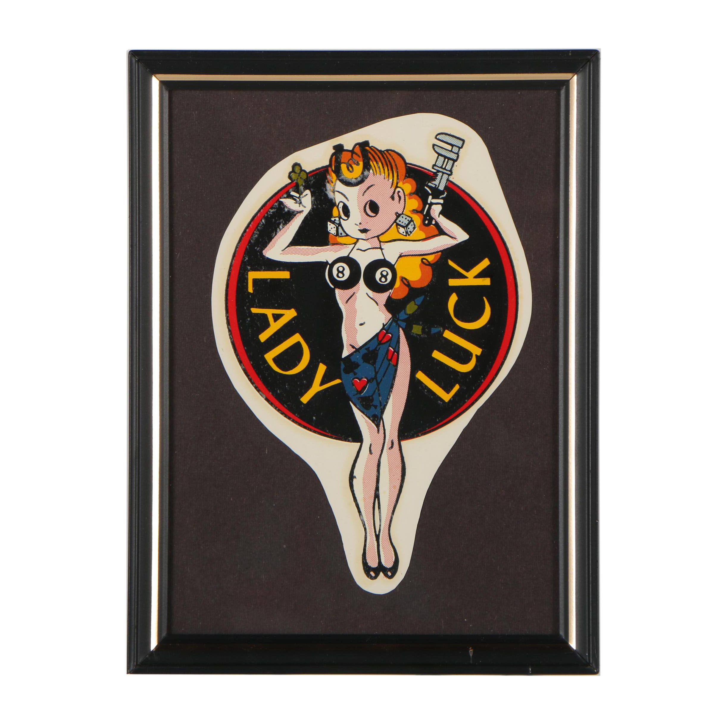 Lady Luck Water Slide Decal, Mid 20th Century