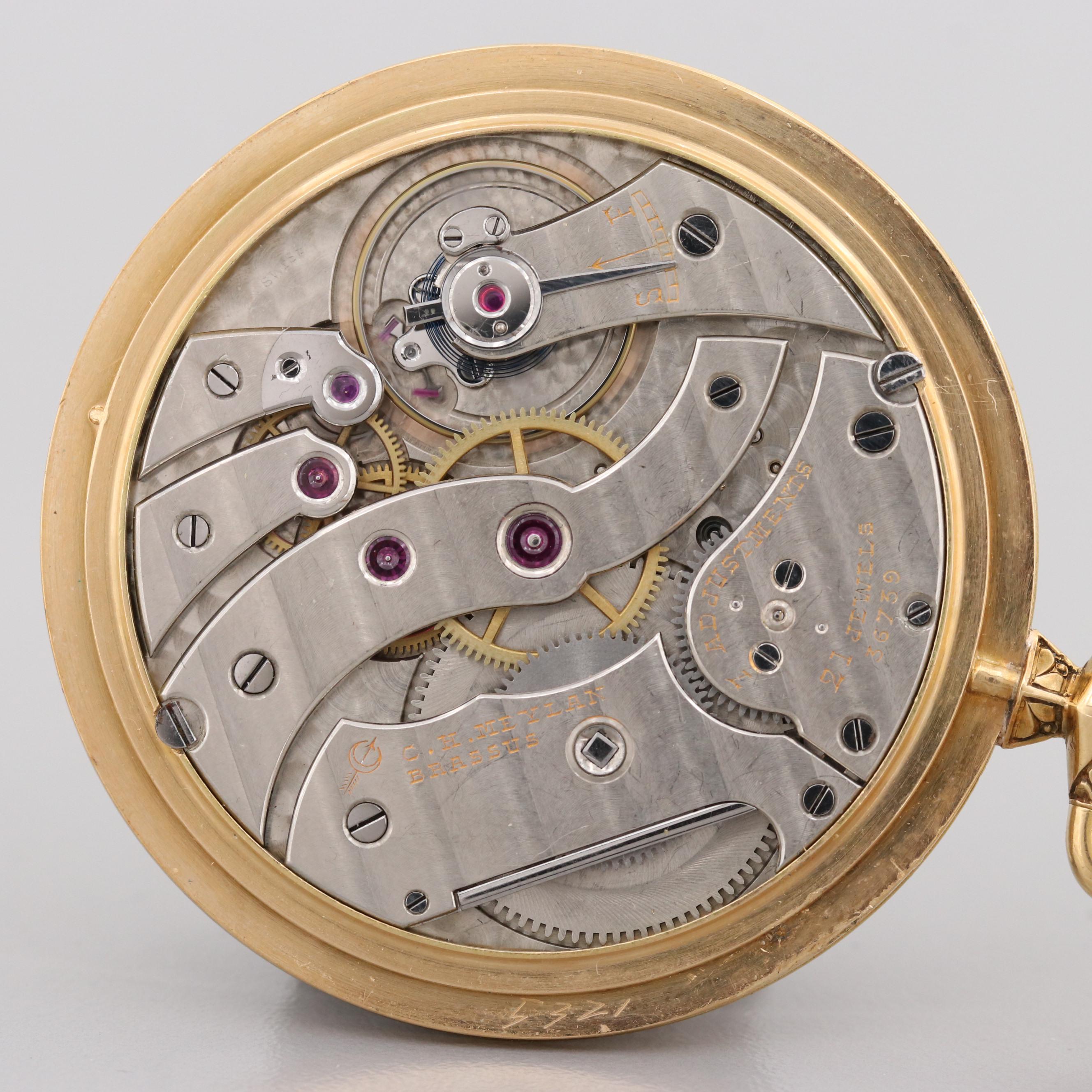 Vintage C.H. Meylan 18K Yellow Gold Pocket Watch With 14K Fob and Pocket Knife