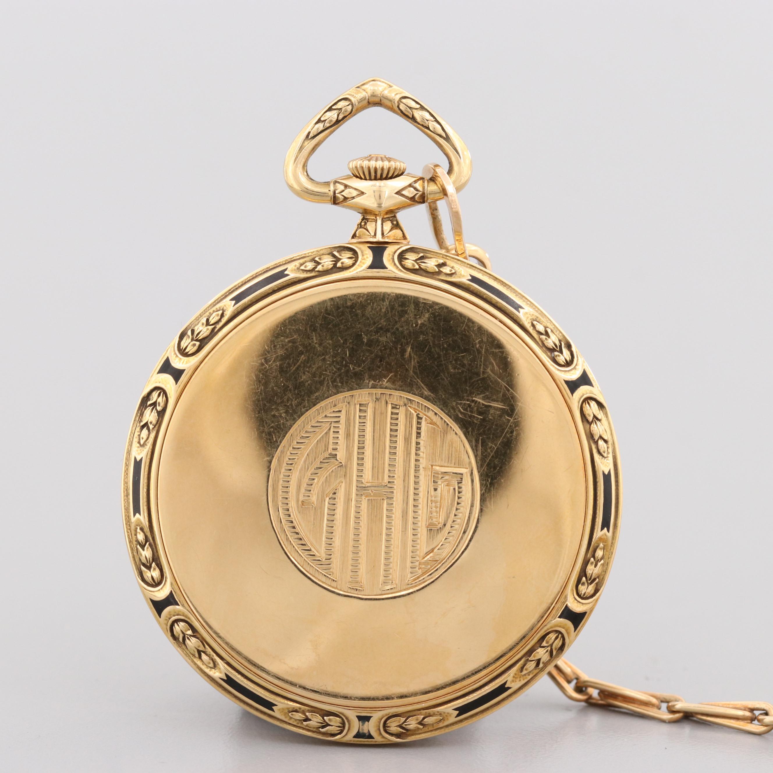 Vintage C.H. Meylan 18K Yellow Gold Pocket Watch With 14K Fob and Pocket Knife