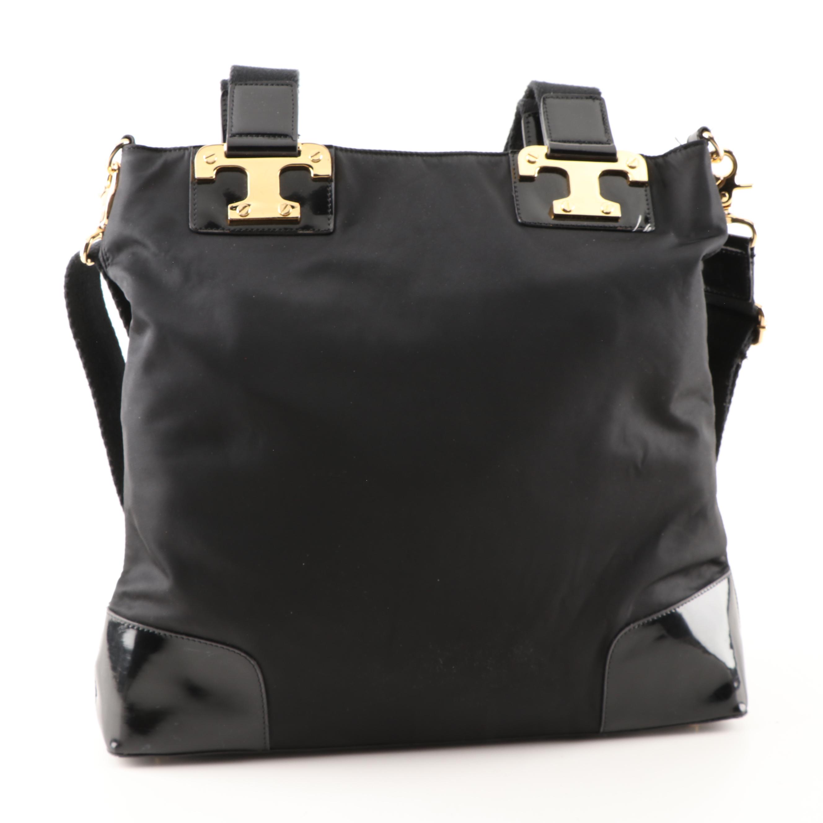 Tory Burch Black Nylon and Patent Leather Crossbody Tote Bag
