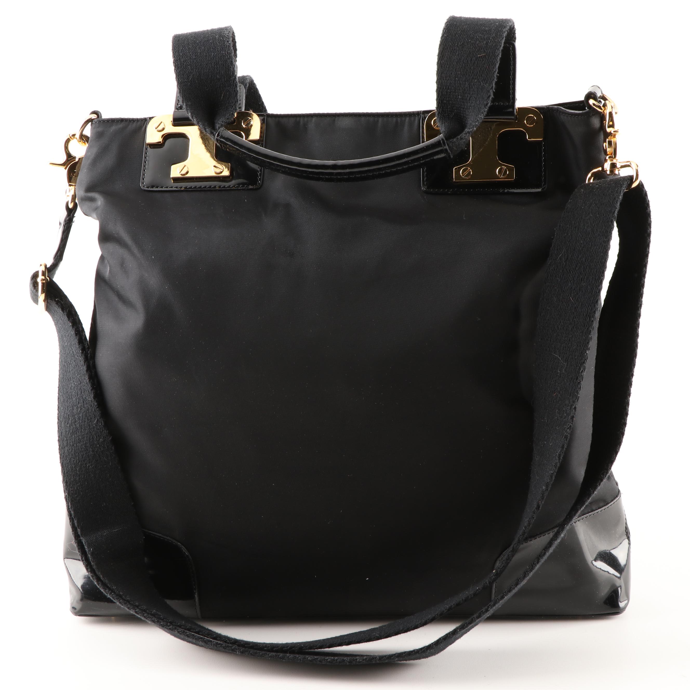 Tory Burch Black Nylon and Patent Leather Crossbody Tote Bag