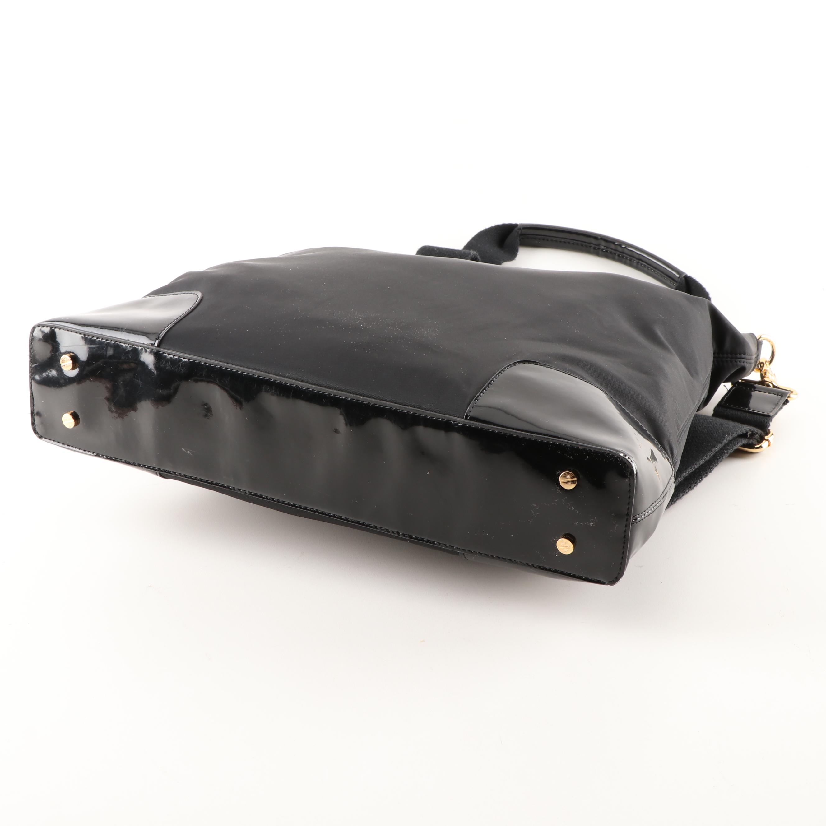 Tory Burch Black Nylon and Patent Leather Crossbody Tote Bag