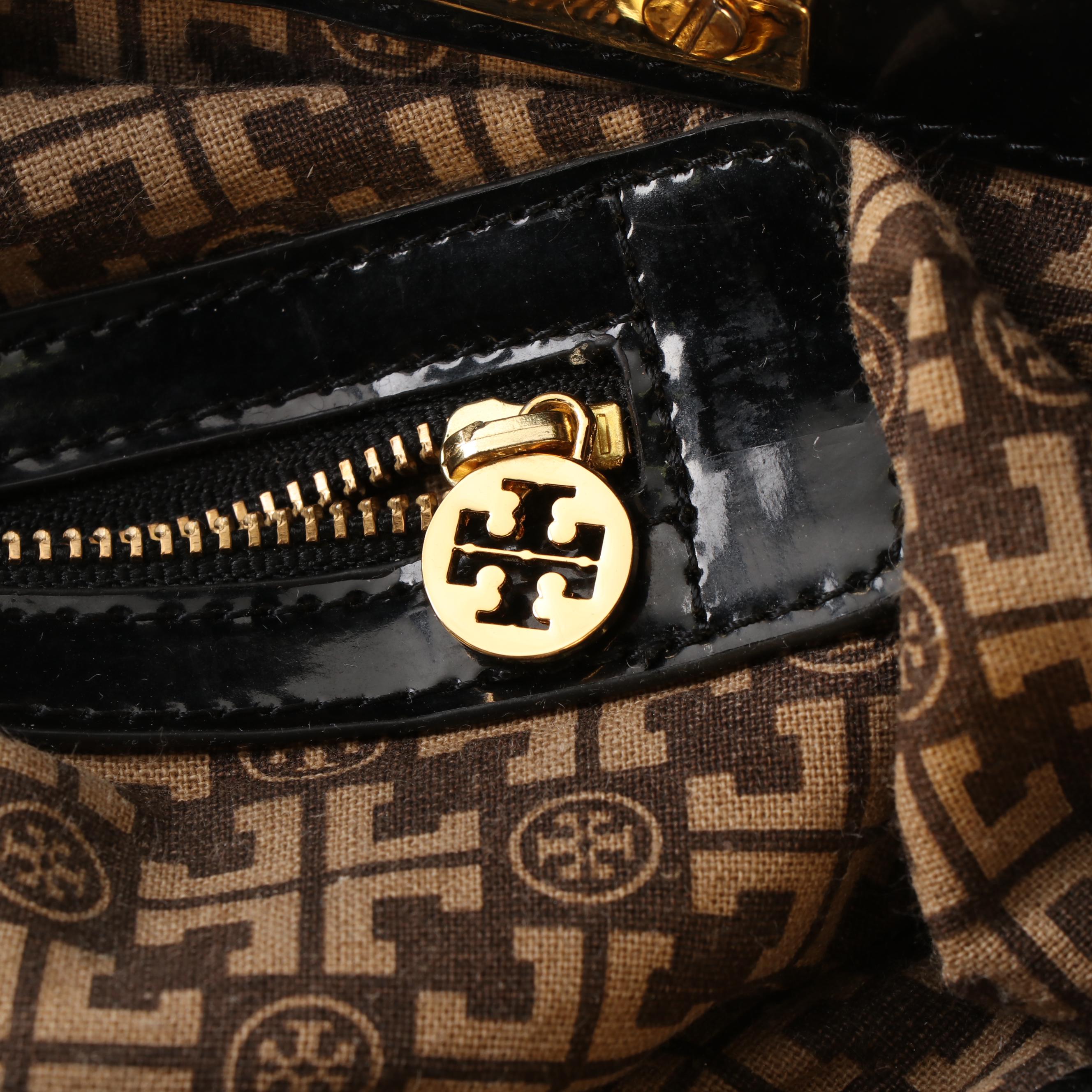 Tory Burch Black Nylon and Patent Leather Crossbody Tote Bag