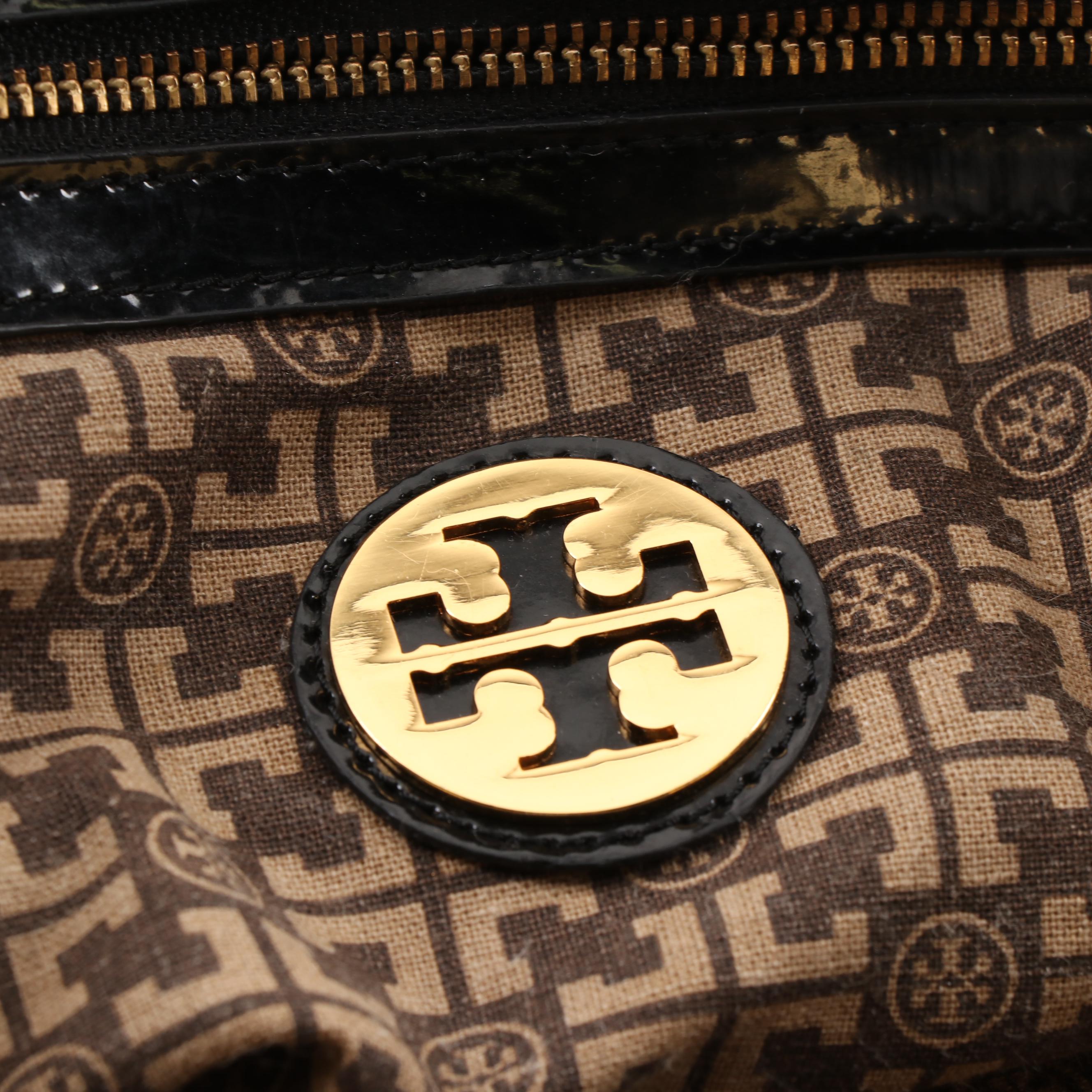 Tory Burch Black Nylon and Patent Leather Crossbody Tote Bag