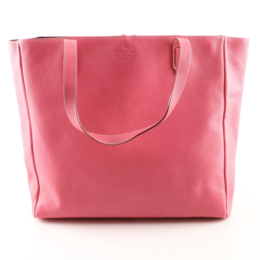 Kate Spade New York Coral Pink Pebbled Leather Tote Bag