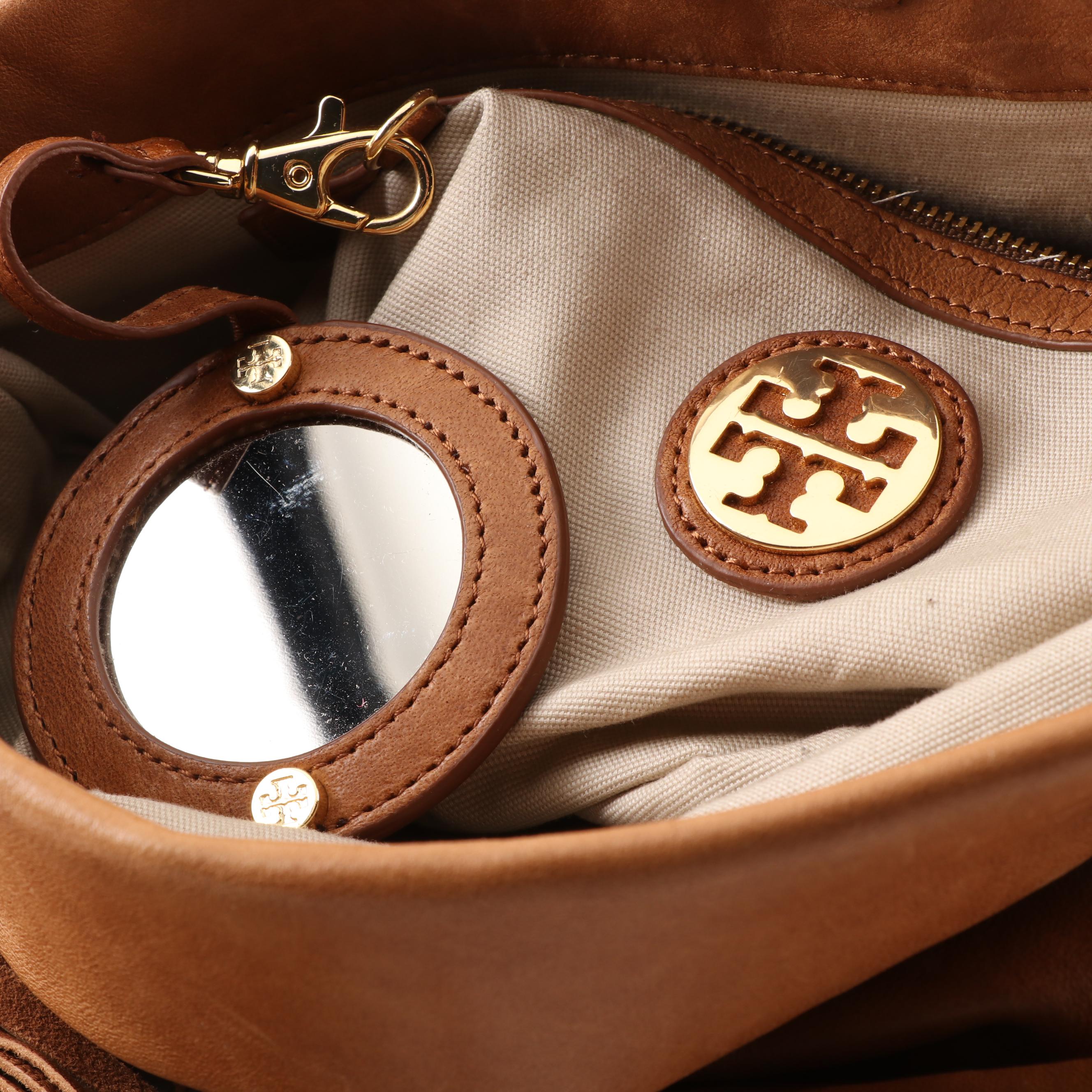 Tory Burch Distressed Leather Foldover Crossbody Bag with Fringed Tassel