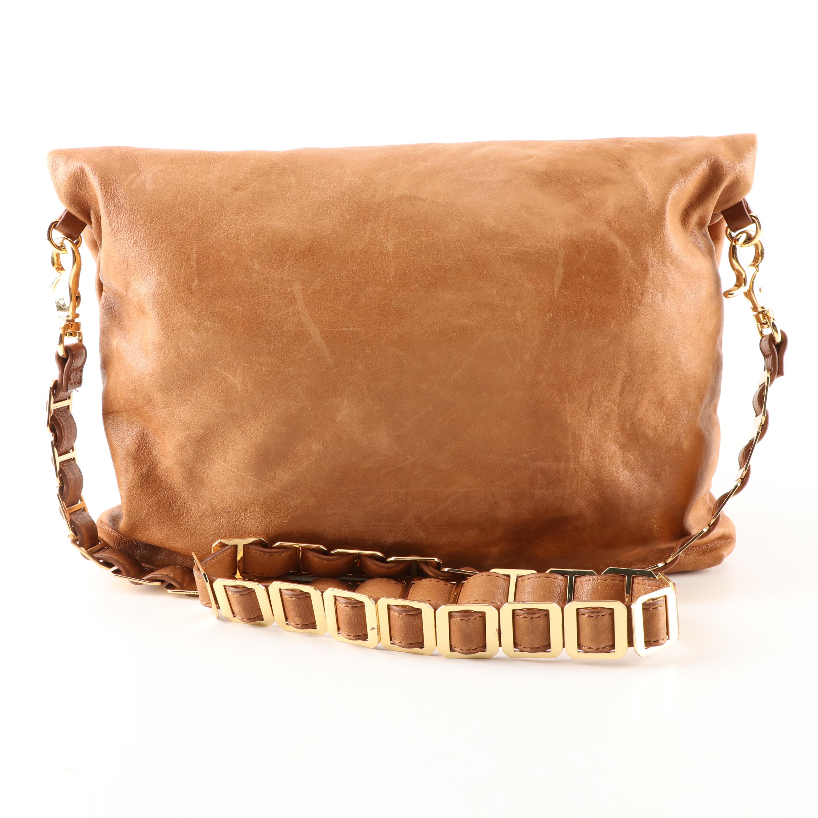 Tory Burch Distressed Leather Foldover Crossbody Bag with Fringed Tassel