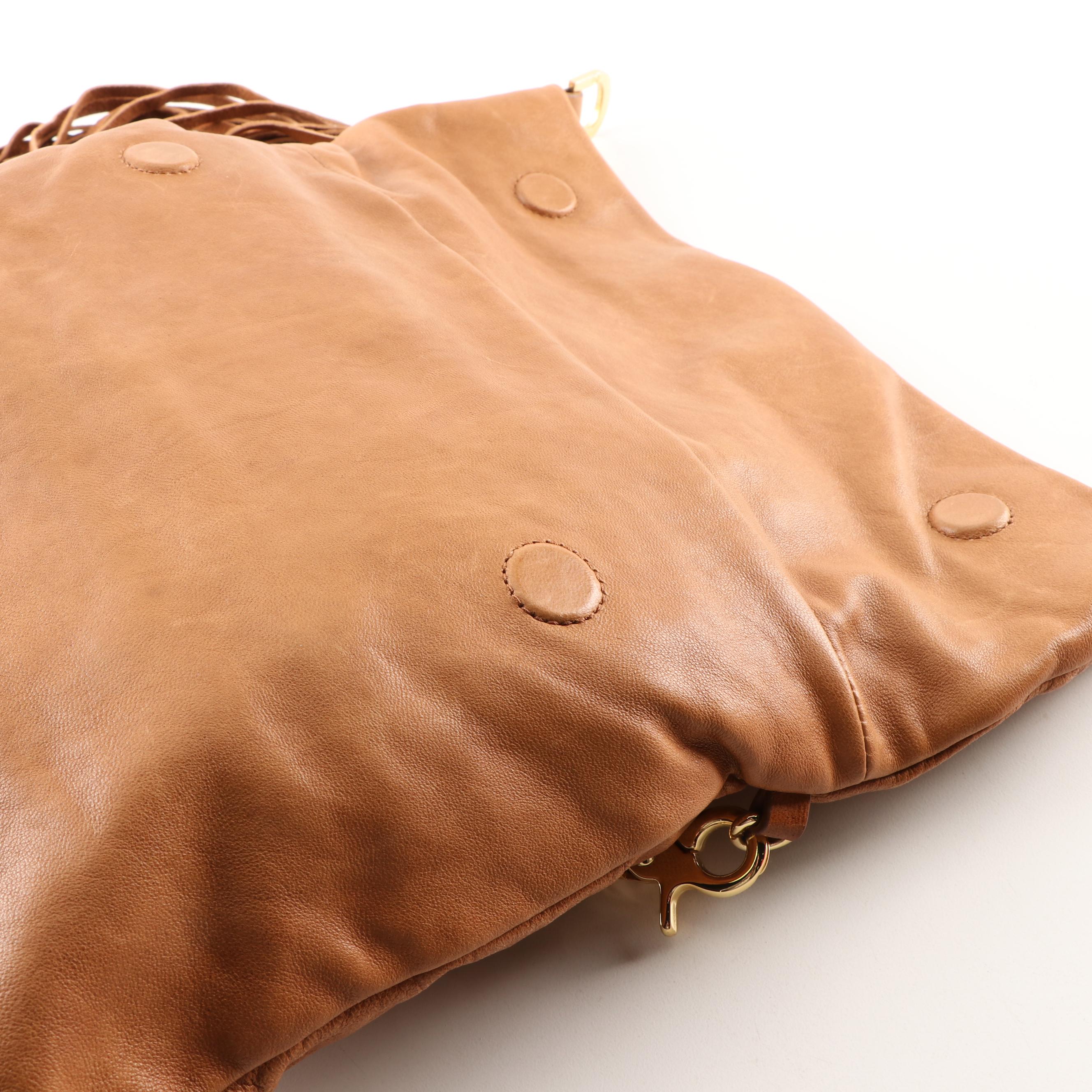 Tory Burch Distressed Leather Foldover Crossbody Bag with Fringed Tassel