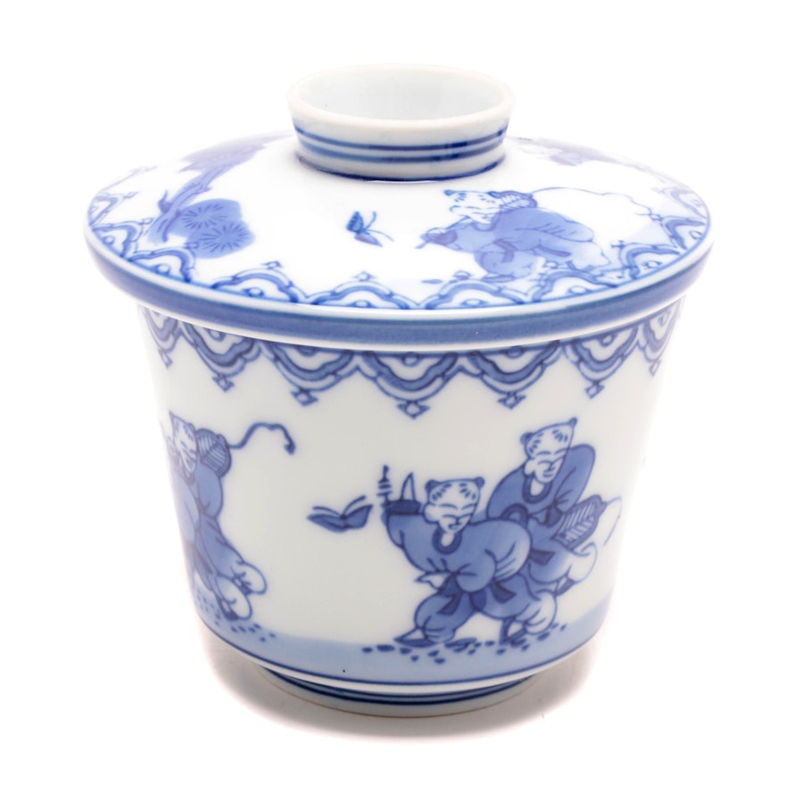 Japanese Nabeshima Blue and White Porcelain Lidded Container