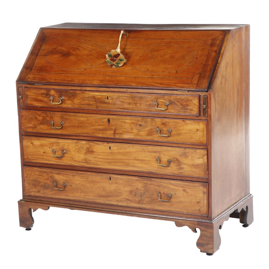 American Chippendale String-Inlaid Mahogany Slant-Front Desk, Second Half 18th C