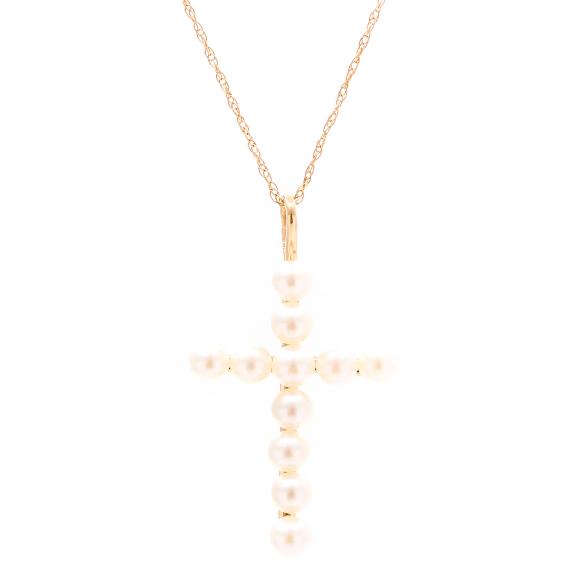 14K Yellow Gold Cultured Pearl Cross Necklace