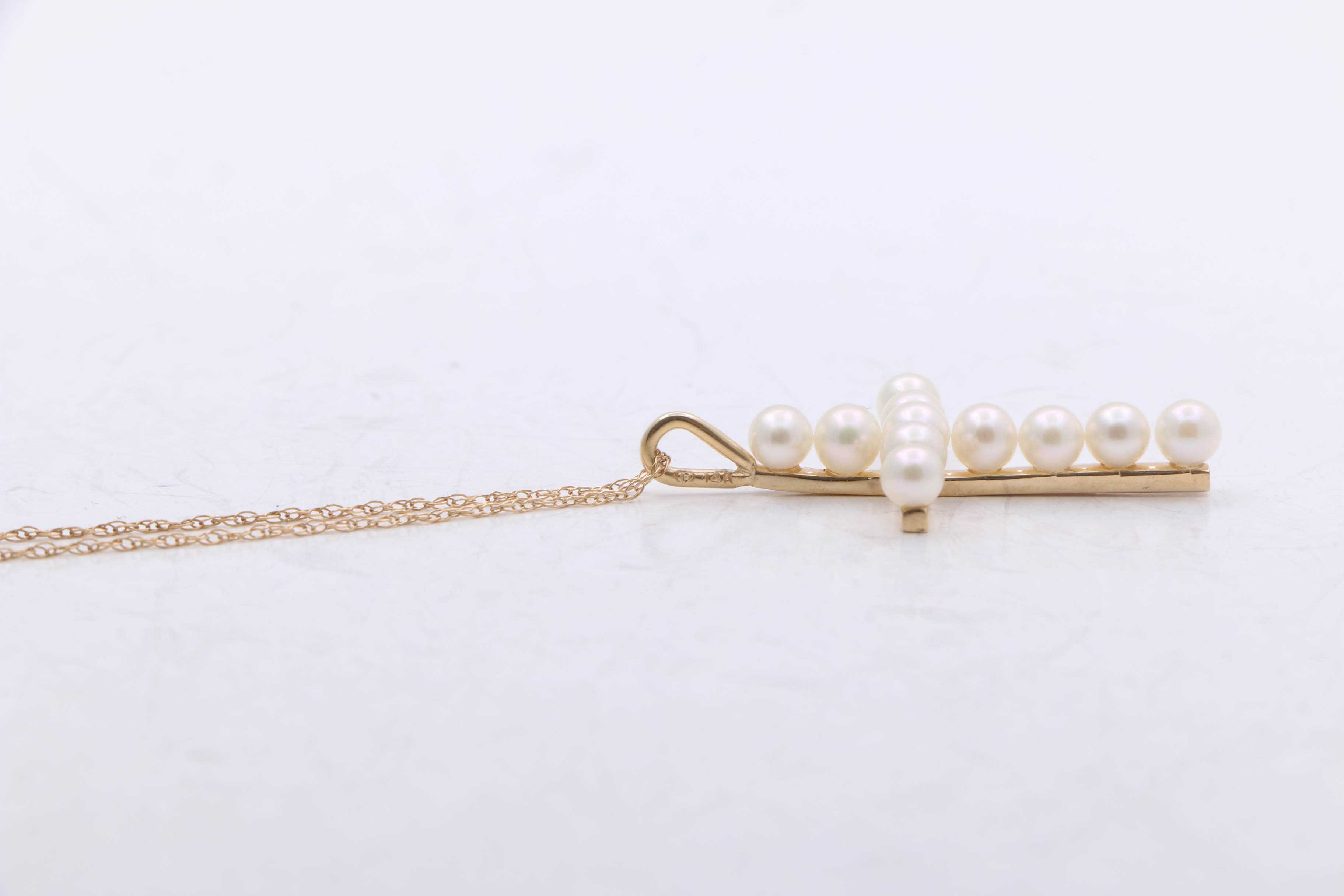 14K Yellow Gold Cultured Pearl Cross Necklace