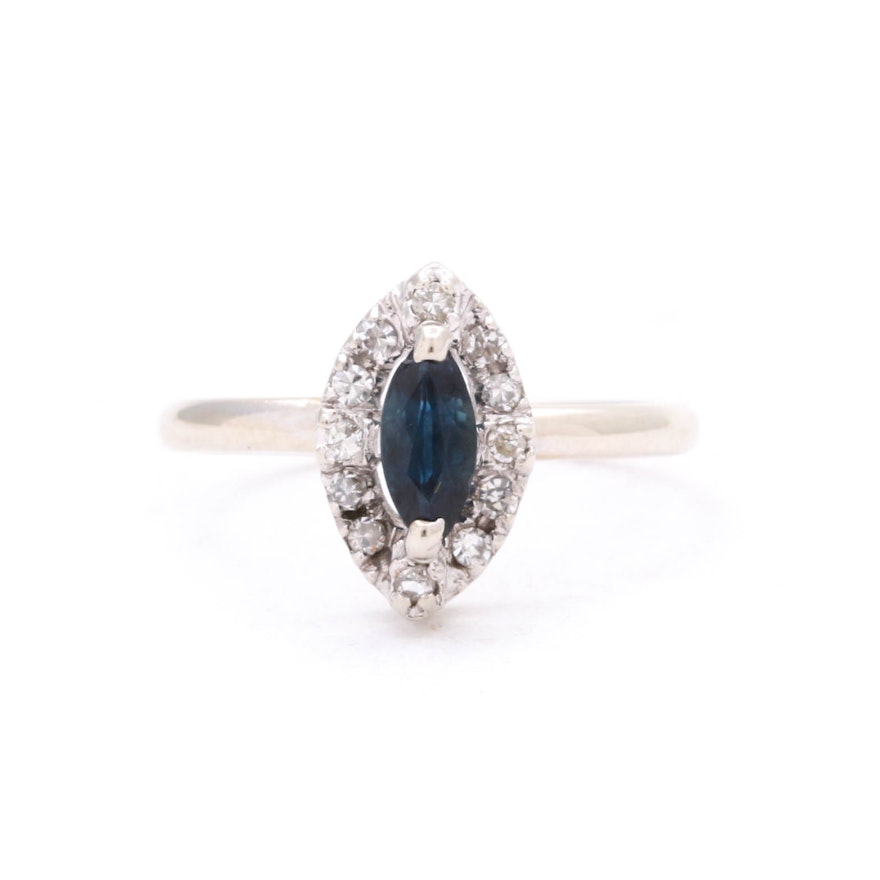 14K White Gold Sapphire and Diamond Ring