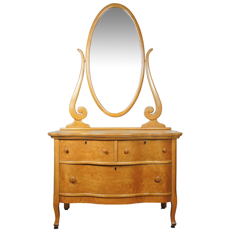 Late Victorian Birdseye Maple Dresser with Mirror by Upham Mfg. Early 20th c.