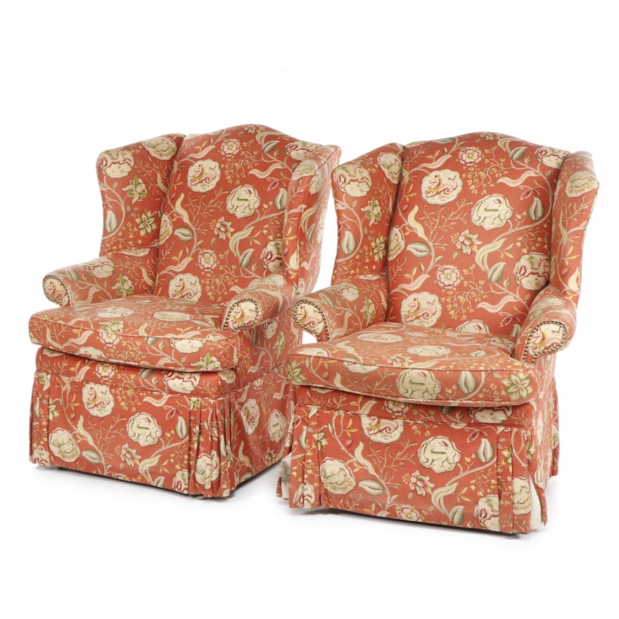 Upholstered Wing Back Armchairs on Casters