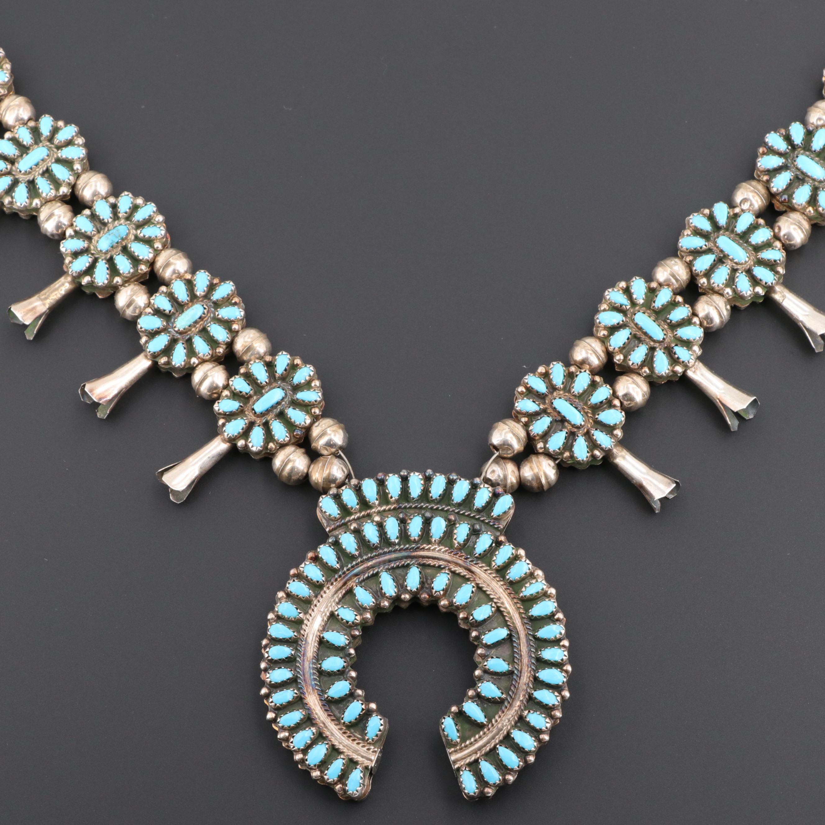 Ben James Navajo Diné Sterling Silver Turquoise and Coral Necklace