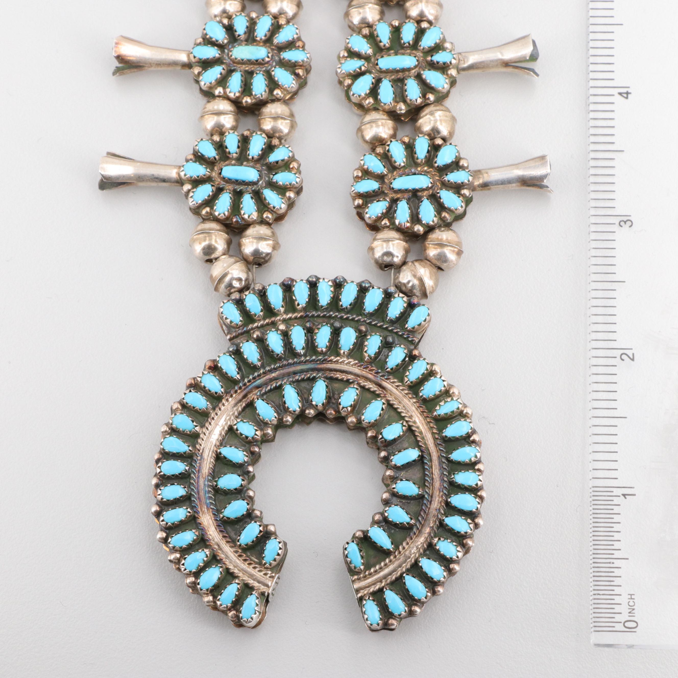 Ben James Navajo Diné Sterling Silver Turquoise and Coral Necklace