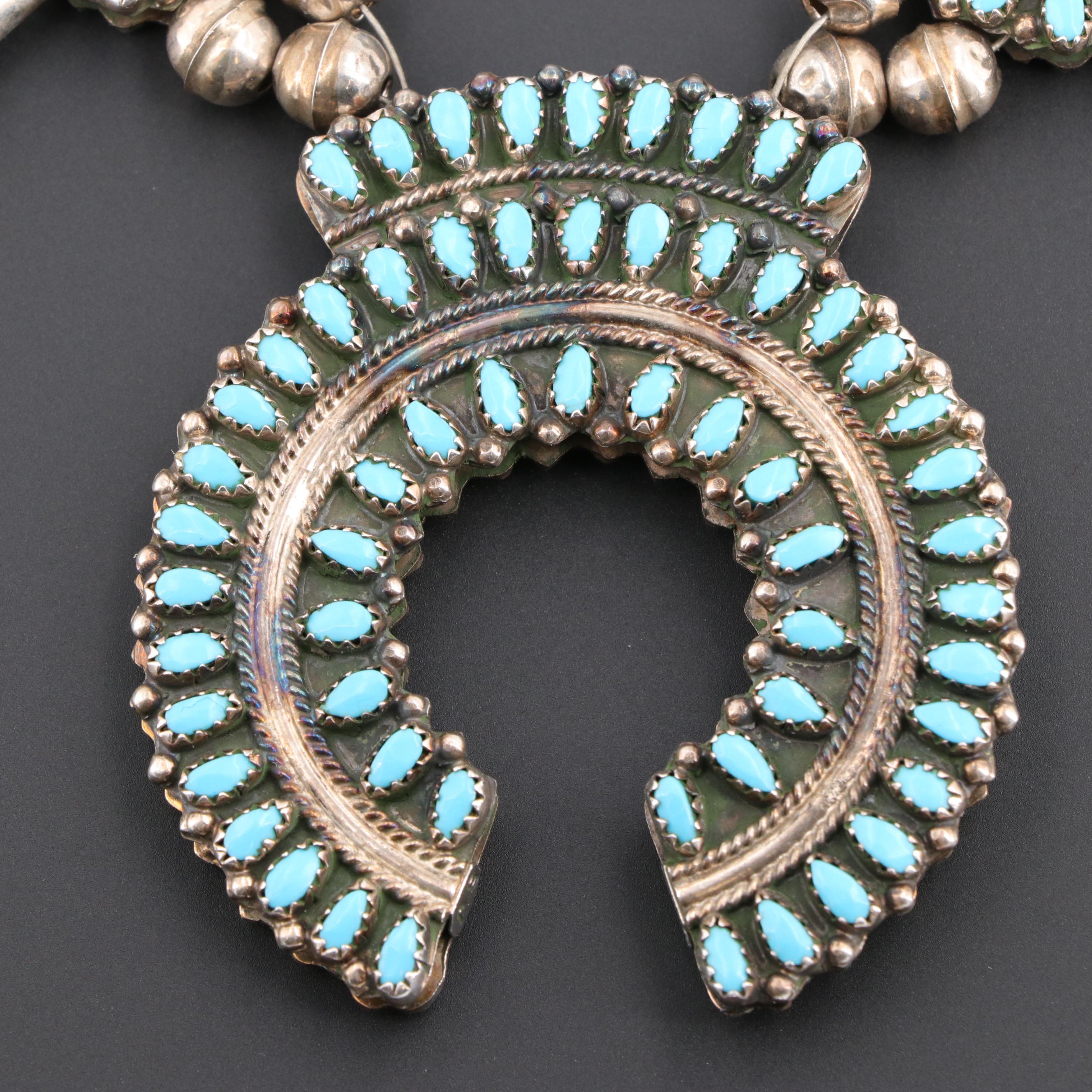 Ben James Navajo Diné Sterling Silver Turquoise and Coral Necklace