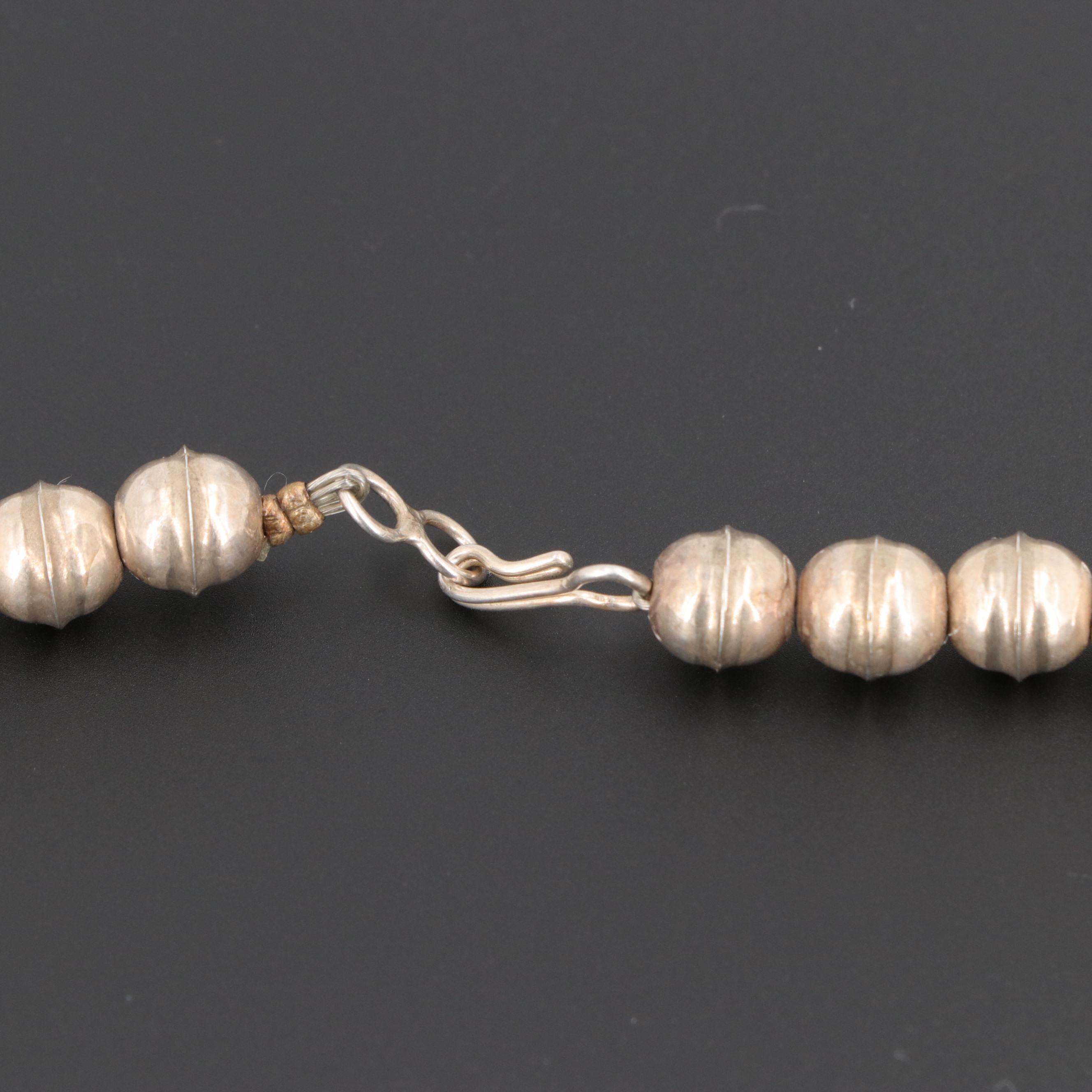 Ben James Navajo Diné Sterling Silver Turquoise and Coral Necklace