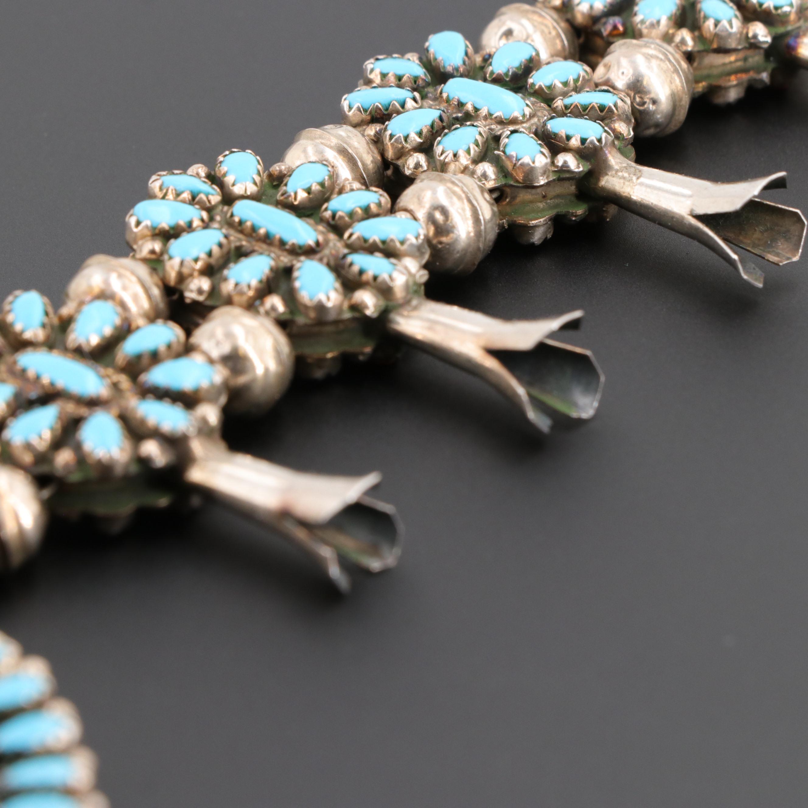 Ben James Navajo Diné Sterling Silver Turquoise and Coral Necklace